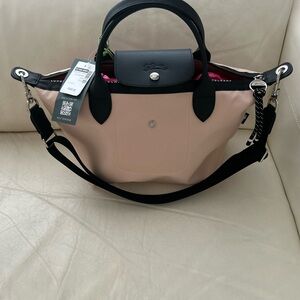 Longchamp Women's Black and Cream Tote Bag